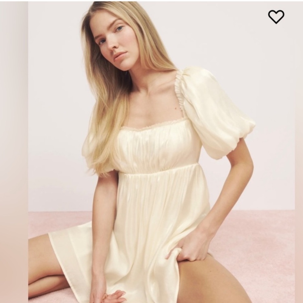 Reformation Aviary Dress Ivory Cream Puff Sleeve Mini Babydoll Coquette 2